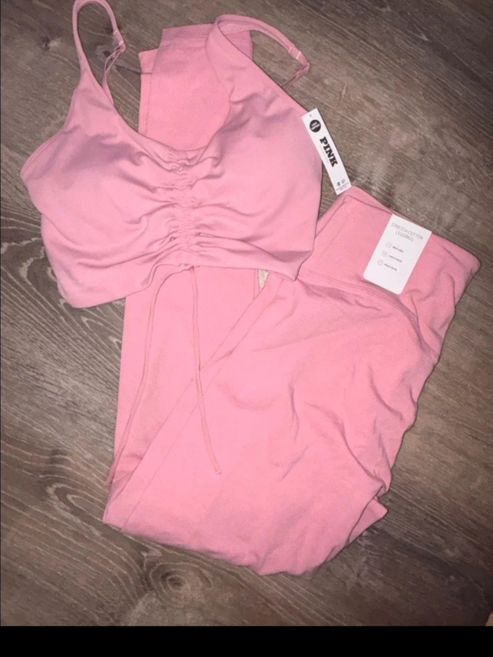 PINK Victoria's Secret Light Pink Active Tank & Ruched Sports Bra Set - Picture 3 of 9